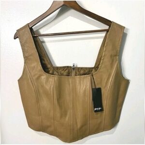 Nasty Gal Brown Faux Leather Square Neck Crop Top Sz 18